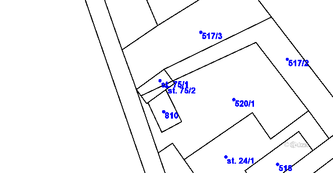 Parcela st. 75/2 v KÚ Lomnička u Plas, Katastrální mapa