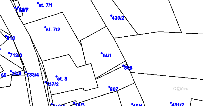 Parcela st. 14/1 v KÚ Lomnička u Plas, Katastrální mapa