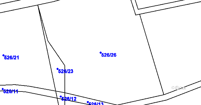 Parcela st. 526/26 v KÚ Lomnička u Plas, Katastrální mapa