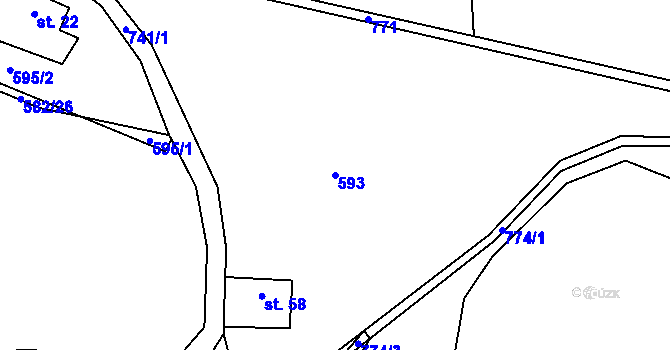 Parcela st. 593 v KÚ Lomnička u Plas, Katastrální mapa