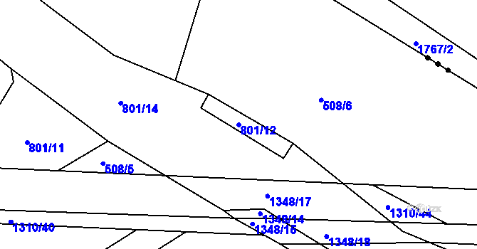 Parcela st. 801/12 v KÚ Lomnička u Plas, Katastrální mapa