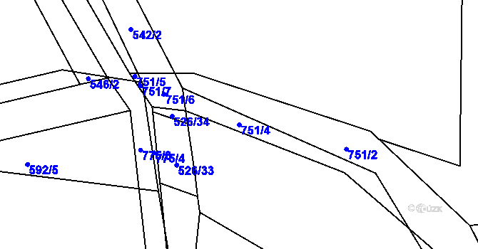 Parcela st. 751/4 v KÚ Lomnička u Plas, Katastrální mapa