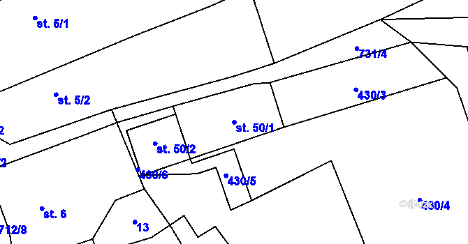 Parcela st. 50/1 v KÚ Lomnička u Plas, Katastrální mapa