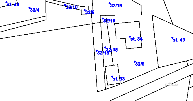 Parcela st. 32/18 v KÚ Lomnička u Plas, Katastrální mapa