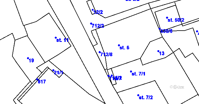 Parcela st. 712/8 v KÚ Lomnička u Plas, Katastrální mapa