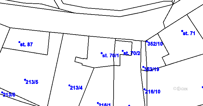 Parcela st. 70/1 v KÚ Nebřeziny, Katastrální mapa