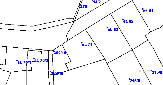 Parcela st. 71 v KÚ Nebřeziny, Katastrální mapa