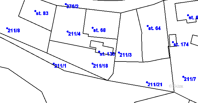 Parcela st. 135 v KÚ Nebřeziny, Katastrální mapa