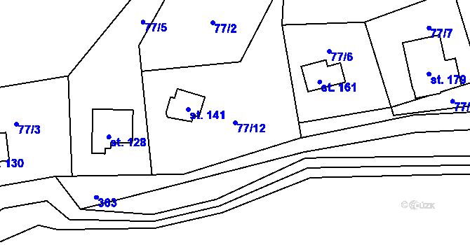 Parcela st. 77/12 v KÚ Nebřeziny, Katastrální mapa