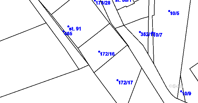 Parcela st. 172/16 v KÚ Nebřeziny, Katastrální mapa