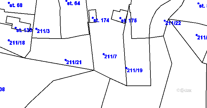 Parcela st. 211/7 v KÚ Nebřeziny, Katastrální mapa