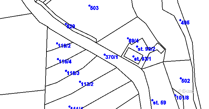 Parcela st. 370/1 v KÚ Nebřeziny, Katastrální mapa