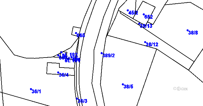 Parcela st. 389/2 v KÚ Nebřeziny, Katastrální mapa