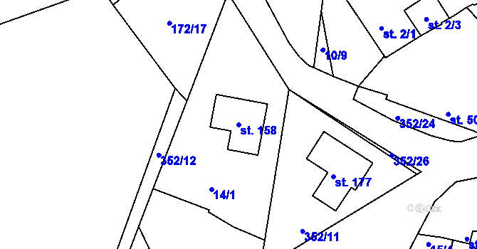 Parcela st. 158 v KÚ Nebřeziny, Katastrální mapa