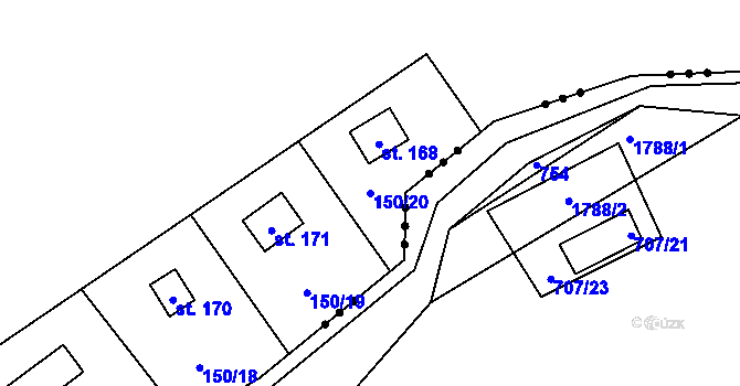 Parcela st. 150/20 v KÚ Nebřeziny, Katastrální mapa