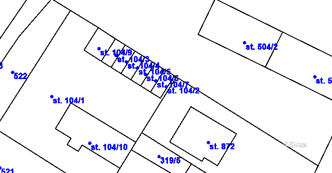 Parcela st. 104/2 v KÚ Plasy, Katastrální mapa