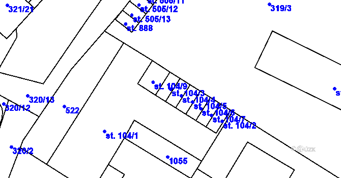 Parcela st. 104/3 v KÚ Plasy, Katastrální mapa