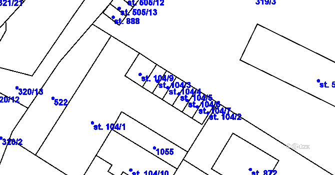 Parcela st. 104/4 v KÚ Plasy, Katastrální mapa