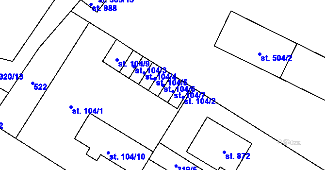 Parcela st. 104/6 v KÚ Plasy, Katastrální mapa