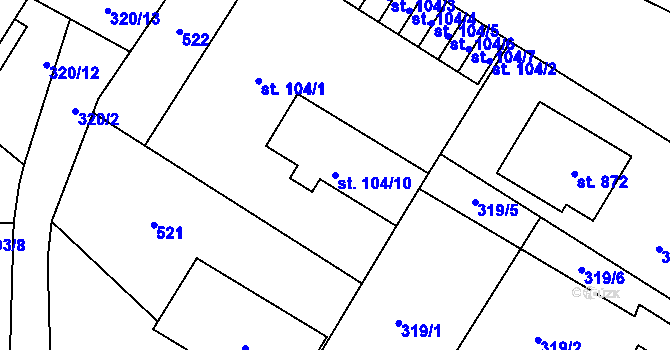 Parcela st. 104/10 v KÚ Plasy, Katastrální mapa