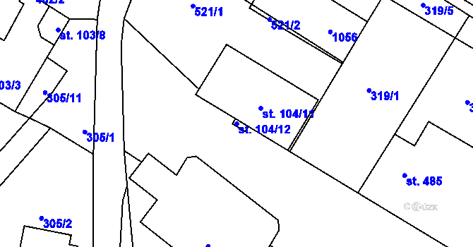 Parcela st. 104/12 v KÚ Plasy, Katastrální mapa