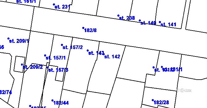 Parcela st. 142 v KÚ Plasy, Katastrální mapa