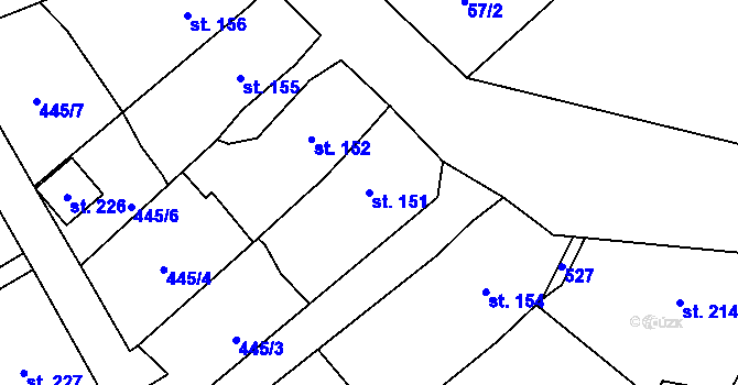 Parcela st. 151 v KÚ Plasy, Katastrální mapa