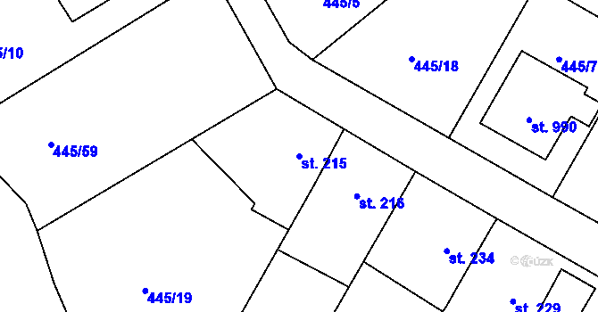 Parcela st. 215 v KÚ Plasy, Katastrální mapa
