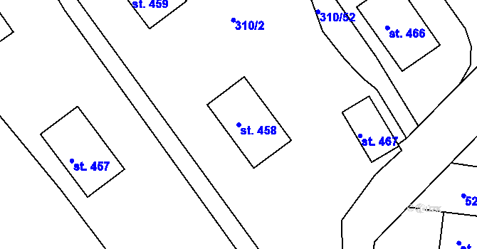 Parcela st. 458 v KÚ Plasy, Katastrální mapa