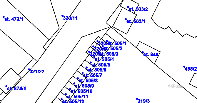 Parcela st. 505/3 v KÚ Plasy, Katastrální mapa