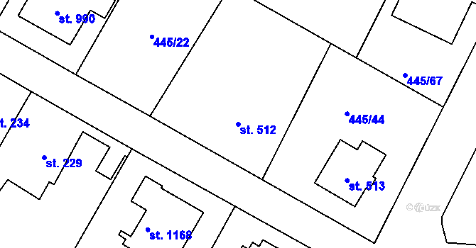 Parcela st. 512 v KÚ Plasy, Katastrální mapa