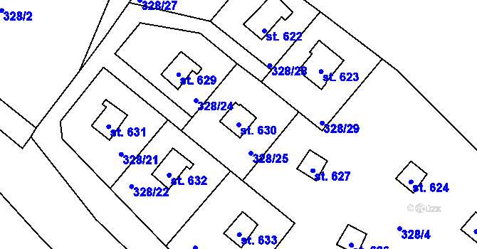 Parcela st. 630 v KÚ Plasy, Katastrální mapa