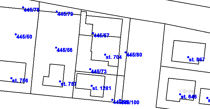 Parcela st. 704 v KÚ Plasy, Katastrální mapa