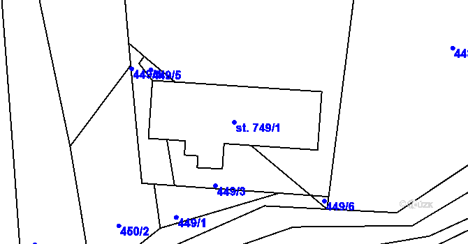 Parcela st. 749/1 v KÚ Plasy, Katastrální mapa