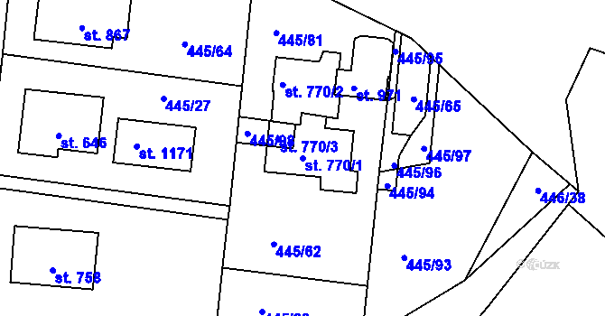 Parcela st. 770/1 v KÚ Plasy, Katastrální mapa