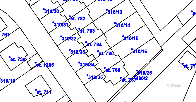 Parcela st. 785 v KÚ Plasy, Katastrální mapa