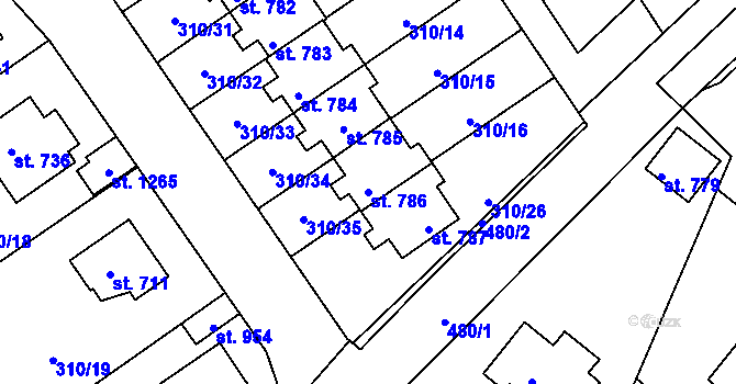 Parcela st. 786 v KÚ Plasy, Katastrální mapa