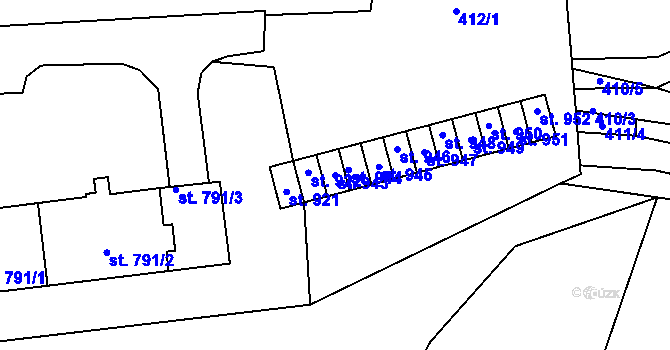 Parcela st. 943 v KÚ Plasy, Katastrální mapa