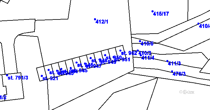 Parcela st. 950 v KÚ Plasy, Katastrální mapa