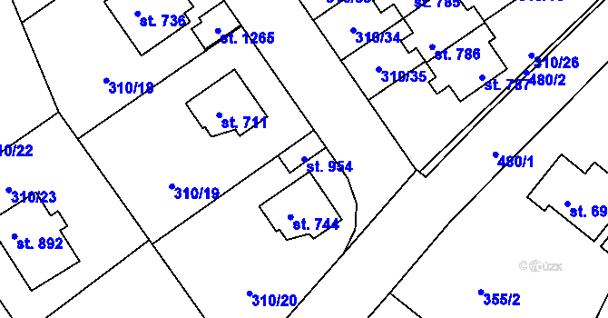 Parcela st. 954 v KÚ Plasy, Katastrální mapa
