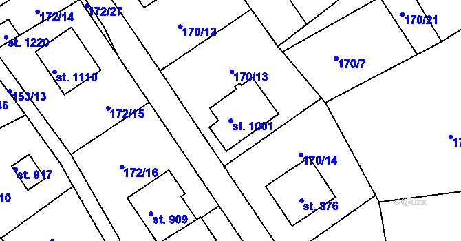 Parcela st. 1001 v KÚ Plasy, Katastrální mapa