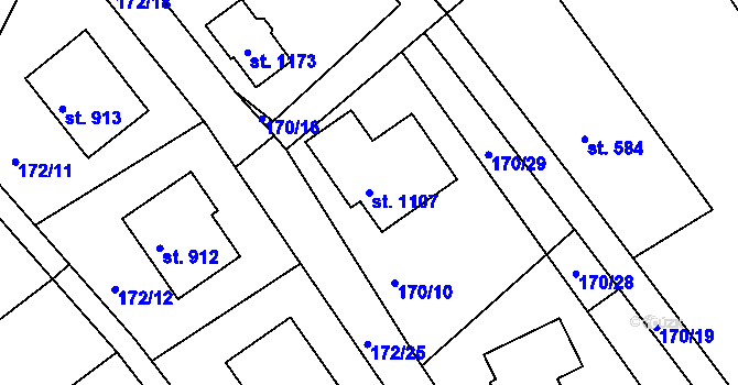 Parcela st. 1107 v KÚ Plasy, Katastrální mapa