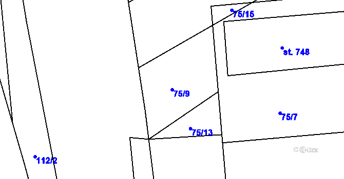Parcela st. 75/9 v KÚ Plasy, Katastrální mapa