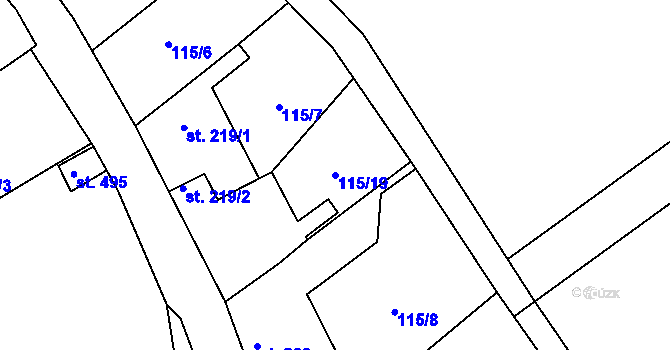 Parcela st. 115/19 v KÚ Plasy, Katastrální mapa