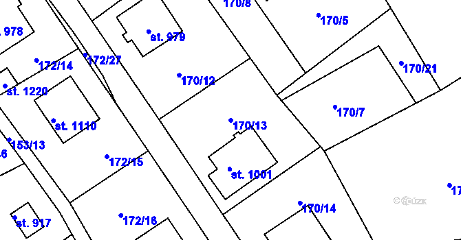 Parcela st. 170/13 v KÚ Plasy, Katastrální mapa