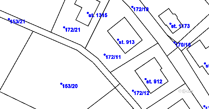 Parcela st. 172/11 v KÚ Plasy, Katastrální mapa