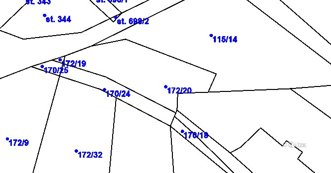 Parcela st. 172/20 v KÚ Plasy, Katastrální mapa