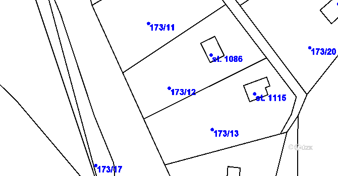 Parcela st. 173/12 v KÚ Plasy, Katastrální mapa