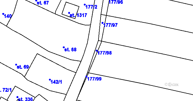 Parcela st. 177/98 v KÚ Plasy, Katastrální mapa