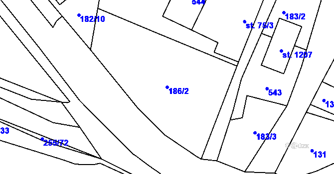 Parcela st. 186/2 v KÚ Plasy, Katastrální mapa